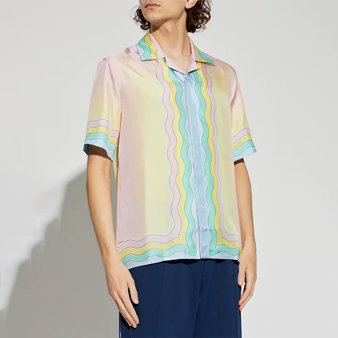 casablanca pastel wave print silk short-sleeve shirt